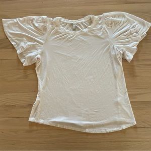 White Semi cropped tee with flutter sleeves M